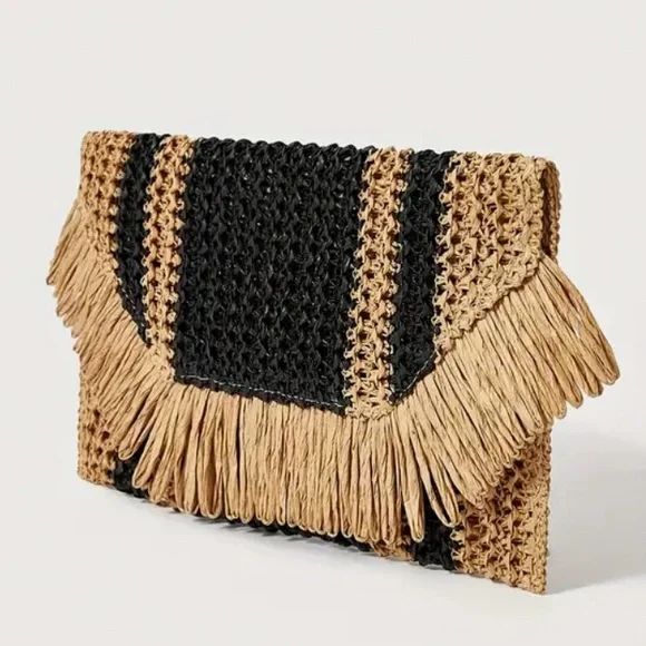 NWT Envelope Straw Clutch Bag